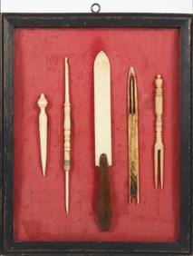 Framed Shadowbox of Various Bone Implements, 19th Century