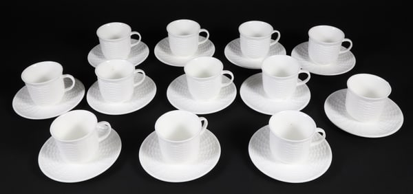 Set of Twelve Wedgwood George Davis White "Nantucket Basket Weave" Bone China Demitasse Cups and