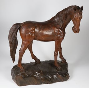 Carved Wood Stallion Sculpture