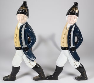 Pair of Paint Decorated Cast Iron Hessian Andirons