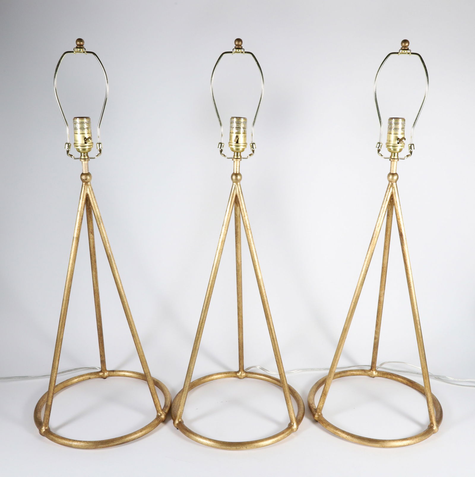 Three Gilt Metal Tripod Table Lamps (1 of 5)