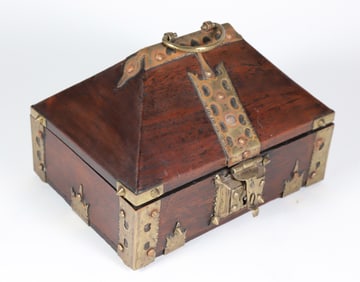 Antique Brass Mounted Pagoda Top Box, 19th Century