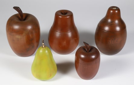 Group of Five Vintage Turned Wood Treen Fruits