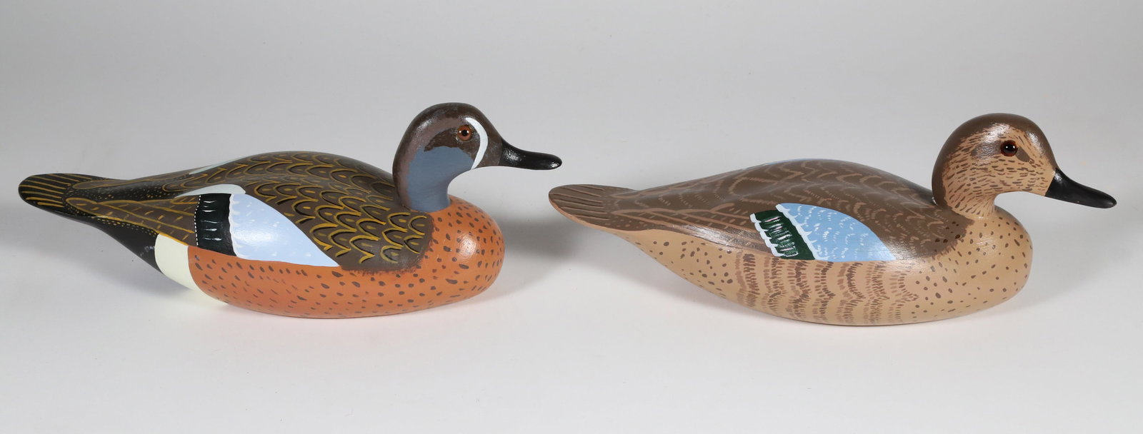 Pair of Charles R. Birdsall  Blue Wing Teal Carved and Painted Duck Decoys, circa 1974 (1 of 8)
