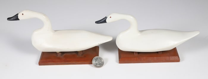 Pair of Dr. John Carriere Carved Miniature Swan Decoys