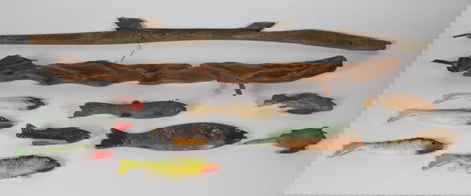 Collection of Nine Ice Fishing Decoys