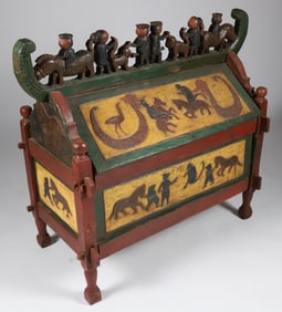 Outsider Folk Art Carved Wood Erotica Storage Box, dated 1941