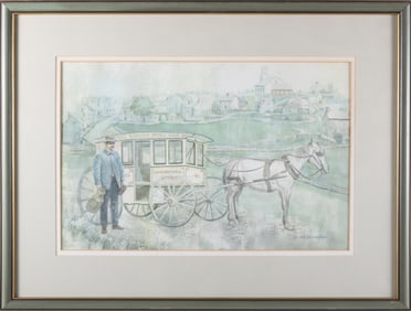 Barbara van Winkelen Watercolor on Paper "The Mount Vernon Stock Farm" Wagon