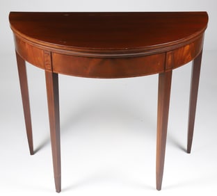 Vintage Hepplewhite Style Mahogany Demi-Lune Games Table