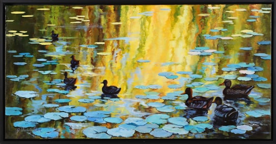 J. Vadala Rixom Oil on Canvas "Sunrise at Lily Pond"