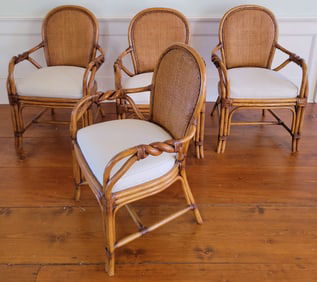 Set of Four Contemporary Palecek or Maguire Style Rattan Armchairs