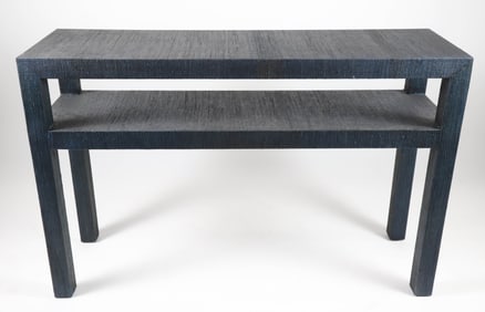 Serena & Lily Blue Textured Grasscloth Fabric Wrapped Two Tier Console Table