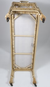 Serena & Lily Rattan and Wicker Woven Two Tier Serving Tray Cart on Wheels