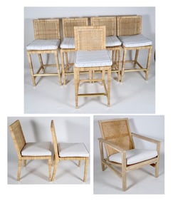 Collection of 5 Serena & Lily Caned Barstools and 3 Chairs