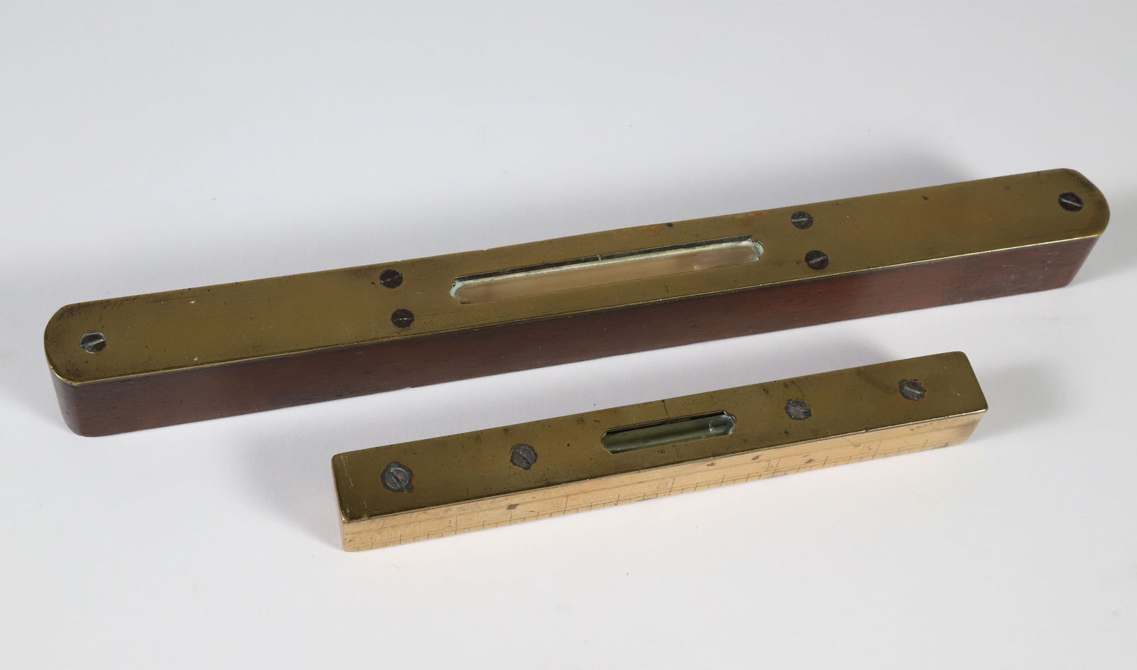 Two Antique Brass and Hardwood Levels (1 of 4)