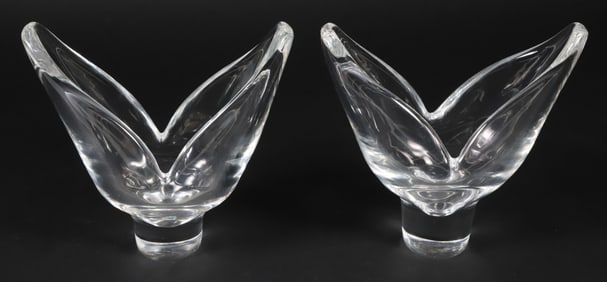 Pair of Signed Steuben Glass Whale Fluke Vases
