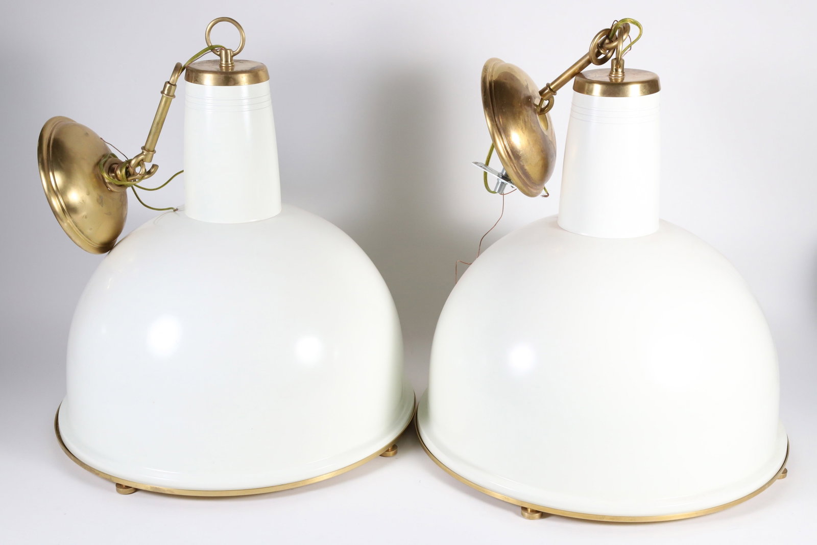 Pair of Modern White Metal Dome Kitchen Lights: Pair of Modern White Metal Dome Kitchen Lights Height 31 in. Diameter 19 in.
