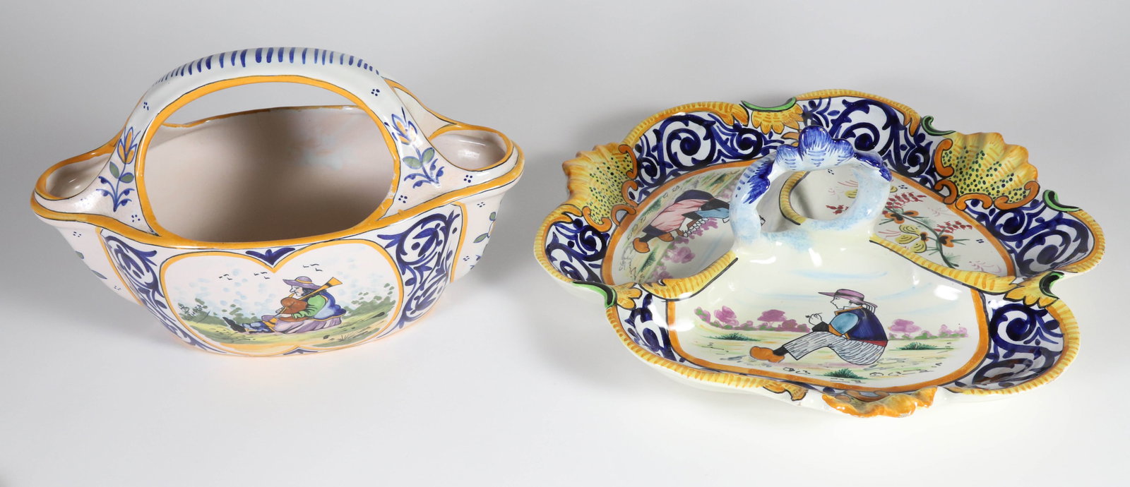 Two Pieces of Vintage Quimper Including a Canape Dish and Flower Basket (1 of 5)