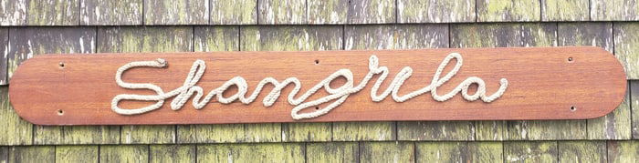 Vintage  “Shangrila”, Rope Tacked Ships Quarterboard Sign, 20th century