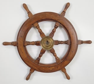 Vintage Mahogany and Brass Ship’s Wheel