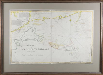 "A Chart of Nantucket Shoals Surveyed by Capt. Paul Pinkham", Reproduction Chart: "A Chart of Nantucket Shoals Surveyed by Capt. Paul Pinkham", reproduction chart, matted and framed 18.5 in. x 27.5 in. Framed 25.5 in. x 34.5 in.