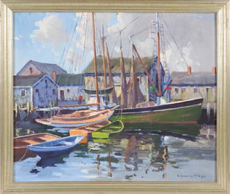 Charles Gordon Harris Oil on Artist Board "Old South Wharf, Nantucket"