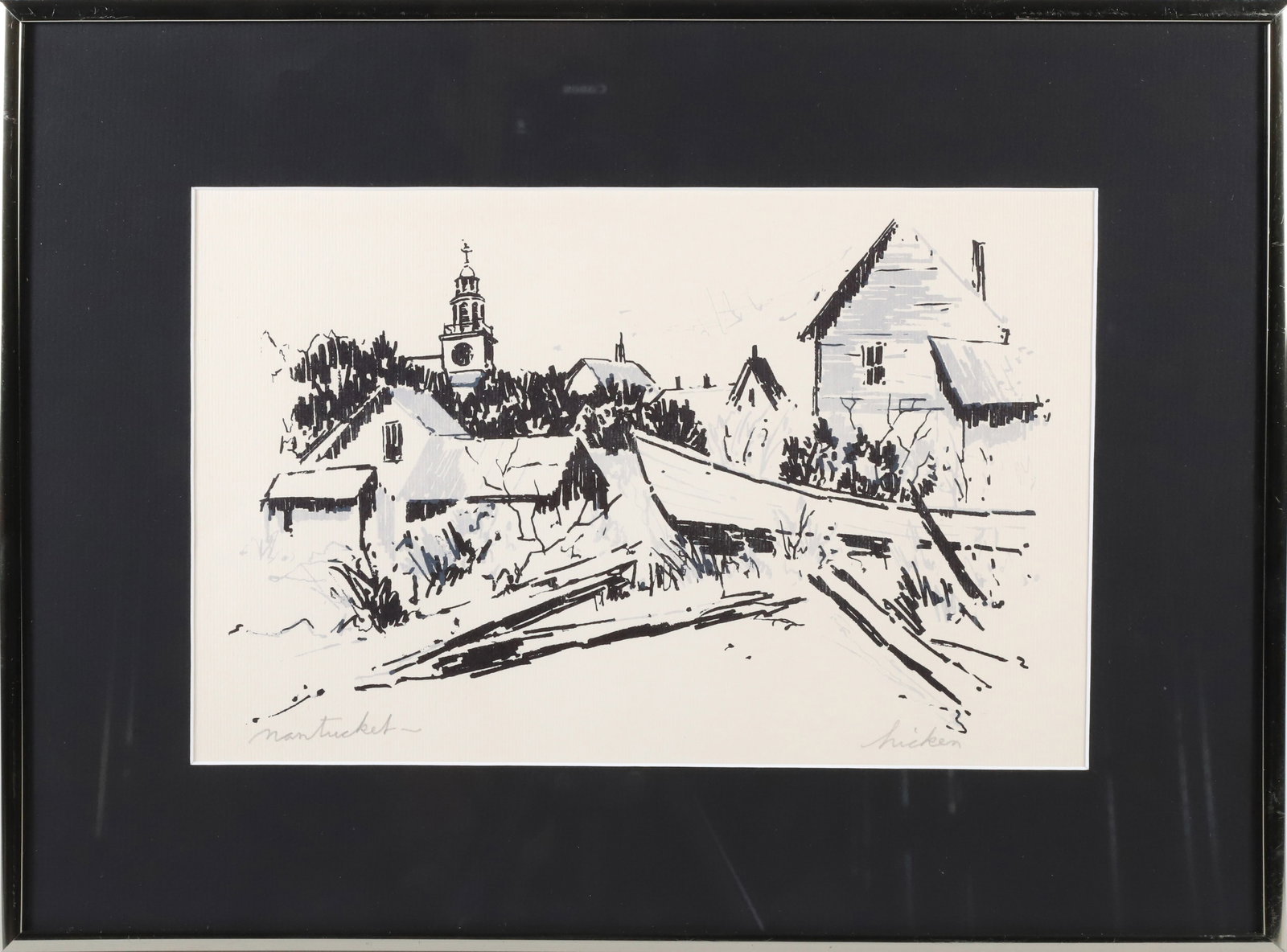 Philip Hicken Pen and Marker on Paper "Town Clock, Nantucket" (1 of 6)