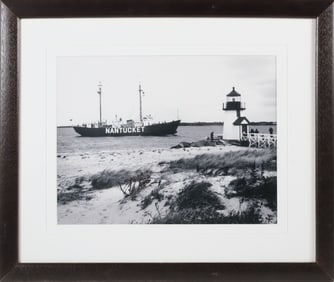Vintage Black and White Photograph of "Lightship Nantucket Off Brant Point"