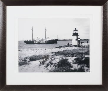 Vintage Black and White Photograph of "Lightship Nantucket Off Brant Point": Vintage Black and White Photograph of "Lightship Nantucket Off Brant Point", matted and framed 8 in. x 10.5 in. Framed 14 in. x 16 in. Provenance:Collection of Susan Akers, 7 Pleasant Street,