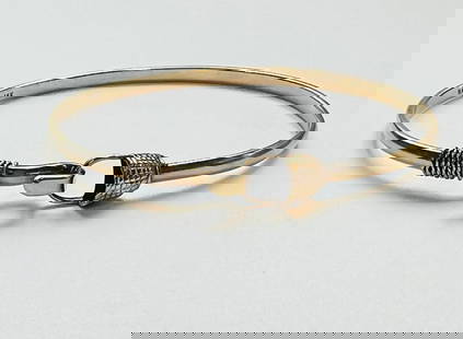 Vintage 14k Yellow Gold Nantucket Basket Bangle Bracelet: Vintage 14k Yellow Gold Nantucket Basket Bangle Bracelet,marked 14k R.A. Diameter 2.5 in. 7.9 dwt Provenance: The Estate of Jean M. Valerio, Wellesley, Massachusetts