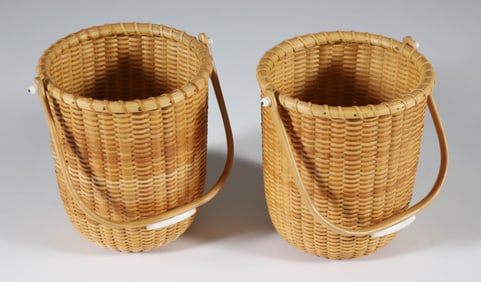 Two Susan Chase Ottison Round Swing Handle Nantucket Baskets, circa 1993