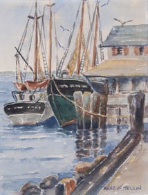 Anne H. Mellin Watercolor on Paper "Harbor"