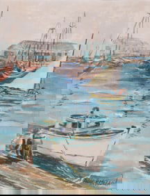 Anne H. Mellin Watercolor on Paper "Nantucket Harbor Scene"