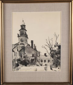 Andrew Shunney Ink Wash Drawing "Unitarian Church, Nantucket"