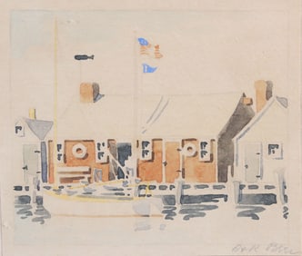 Vintage Doris & Richard Beer Watercolor "Wharf Rat Club"
