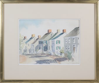 Doris Riker Beer Watercolor on Paper "Nantucket Street Scene"
