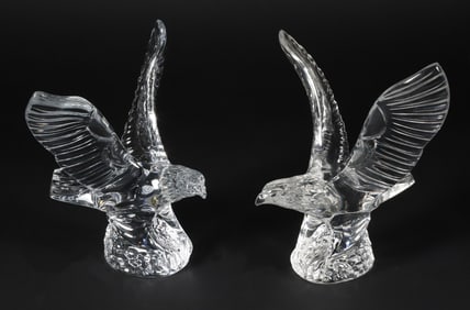 Pair of Signed Waterford Crystal Spread Winged Eagles