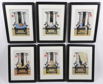 Set of Six Michel Lablois Limited Edition Lithographs "Asian Chair Series"