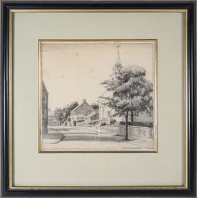 Ruth Haviland Sutton Mixed Media on Paper "Summer Street Nantucket" circa 1940