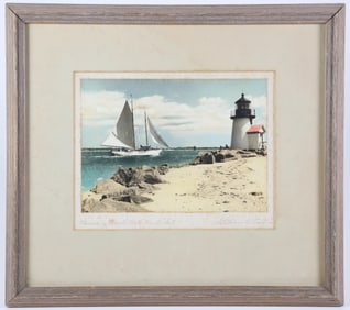 William W. Coffin Pencil Signed Colored Photograph "Rounding Brant Point, Nantucket"