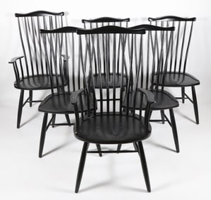 Set of Six Stephen Swift Pomfret Black Stained Dining Chairs