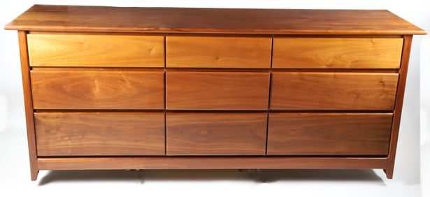 Scarce Stephen Swift Modern Black Walnut Nine-Drawer Triple Dresser, circa 1987