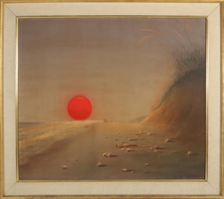 Robert Bushong Acrylic on Board, Sunset on Hummock Pond, circa 1964
