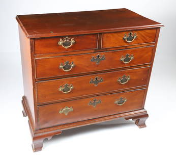 American Chippendale Two Over Three Drawer Chest, circa 1800: American Chippendale Two Over Three Drawer Chest, circa 1800, molded over-hanging top above cock-beaded drawers on ogee bracket feet Height 33 in. Width 35.5 in. Depth 19 in.