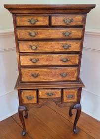 Miniature Vintage Queen Anne Style Multi-Wood Inlaid Highboy