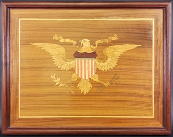 Vintage Multiwood Inlaid Eagle Hanging Wall Plaque, 20th century