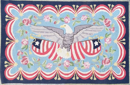 Vintage Claire Murray Patriotic Spread Winged Eagle Hooked Rug, 20th century