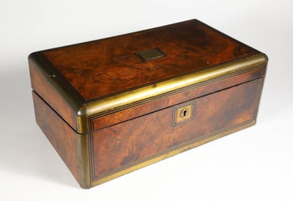 Burlwood Brass Bound Lap Desk, 19th Century