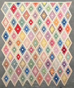 Vintage Multi-Color Grandmother's Flower Garden Variation Patchwork Quilt, circa 1930s