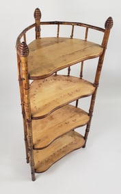 Antique English Bamboo Barrel Back Four-Tier Etagere Bookshelf, 19th century